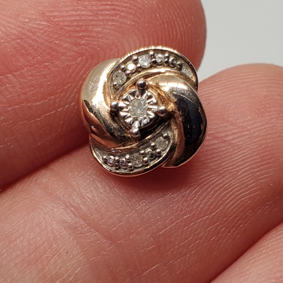 Rose Gold Sterling Silver Diamond Knot Stud Earrings - Picture 6 of 7